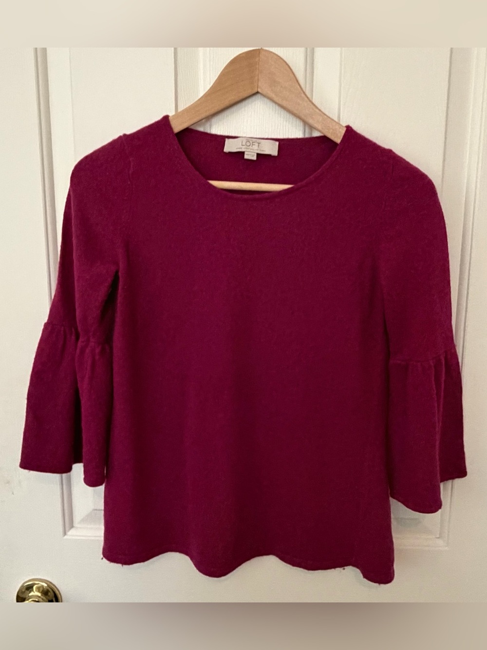 LOFT Berry Ruffle-Sleeve Knit Top